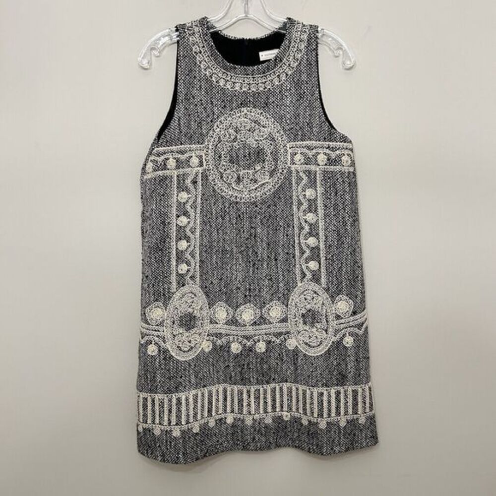 Southern Style Sleeveless Dress Womens Medium Wool blend Embroidered Tweed Black